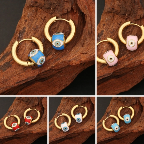 Evil Eye Hoop Earrings Stainless Steel Gold Plated Enamel Drip Oil Minimalist Trendy Boho Jewelry For Women