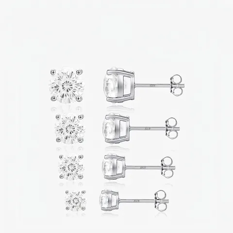 Round Zirconia Stud Earrings 925 Sterling Silver Brilliant Cut Four Prong Minimalist Jewelry For Women Men