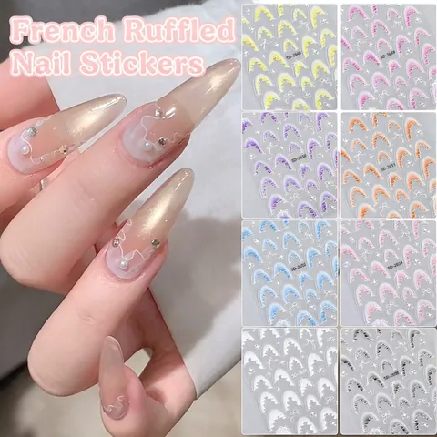 French Ruffle Edge Resin Nail Art Stickers Embossed Gradient Wave Pattern Ribbon Star Manicure Decals For DIY Nails