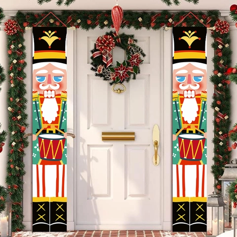 Christmas Nutcracker Soldier Door Banner Polyester Hanging Porch Sign Holiday Party Home Entrance Decoration Ornaments