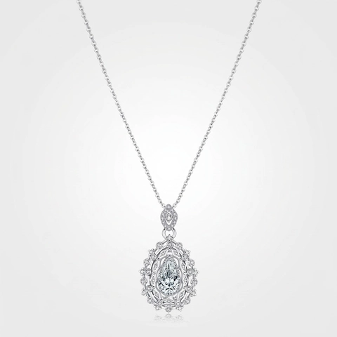 Vintage 925 Sterling Silver Necklace With Pear Cut Cubic Zirconia Waterdrop Pendant Hollow Out Luxury Jewelry For Women