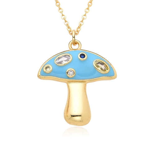 Mushroom Pendant Necklace Copper Colorful Cubic Zirconia Enamel Forest Style Fashion Jewelry For Women
