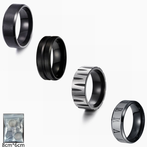 Bagues Pour Hommes Acier Inoxydable Brossé Double Rainure Chiffres Romains Gravés Texture Engrenage Bijoux Mode Cool