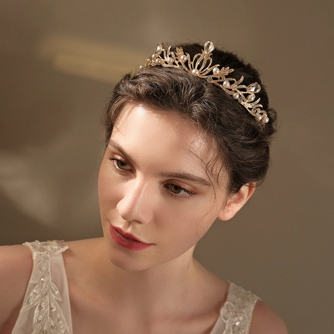 Corona Sposa Barocca Vintage Diadema Lega Bronzo Strass Nero Cristallo Goccia Acqua Copricapo Matrimonio Festa Donne