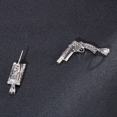 Vintage Punk Revolver Pistol And Tank Pendant Stainless Steel Hip Hop Military Retro Silver Men Jewelry Necklaces