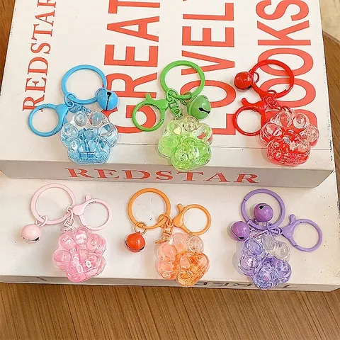 Liquid Quicksand Keychain Acrylic Transparent Cartoon Pendant For Bag Charm With Bell Glitter Decoration Cute Accessory