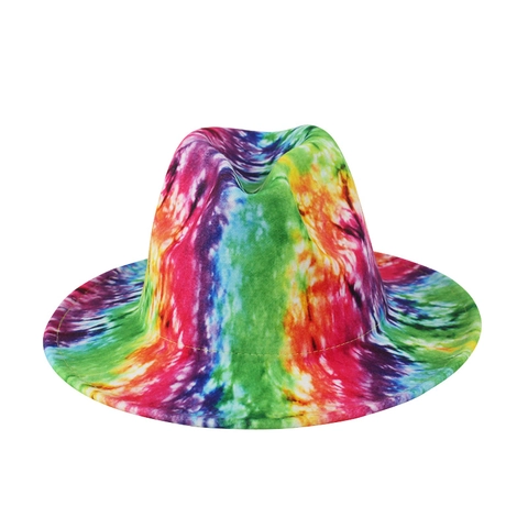 Fedora Hut Bunt Tie Dye Graffiti Muster Baumwolle Polyester Filz Breiter Krempe Jazz Kappe Streetwear