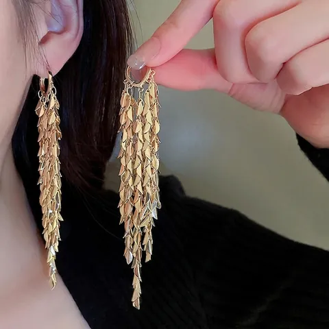 Blatt Quaste Baumeln Ohrringe Mit Silbernem Ohrstecker Lange Fransen Böhmischen Stil Eleganter Schmuck Für Frauen