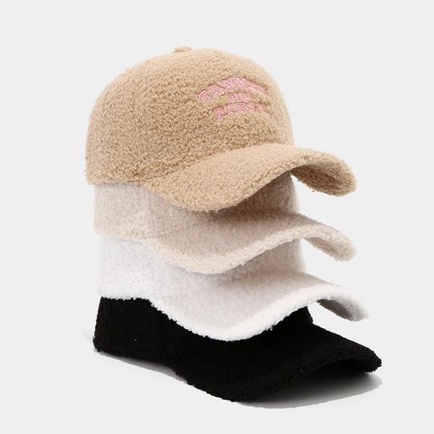 Gorra De Béisbol De Lana Sherpa Gorro Cálido De Invierno Con Bordado Rosa Ajustable Accesorio De Moda Para Mujer