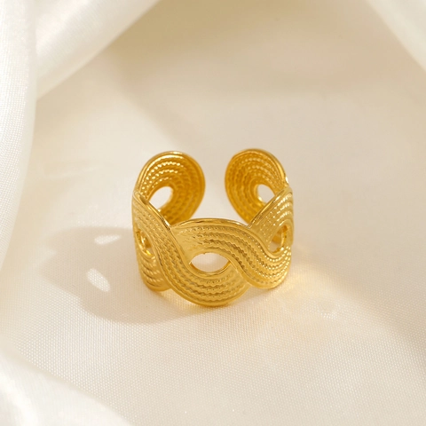 Anillo Tejido De Ondas Huecas De Acero Inoxidable Banda Abierta Ajustable Joyería De Estilo INS Vintage Para Mujer