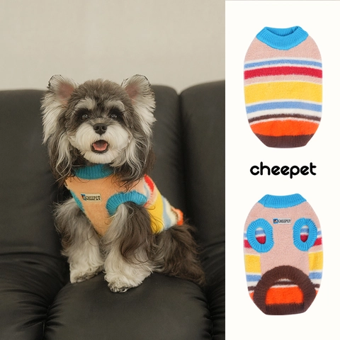 Regenbogen Gestreifter Haustierpullover Warm Gestrickter Kunstmarderfell Ärmelloser Pullover Strickwaren Für Hunde Katzen