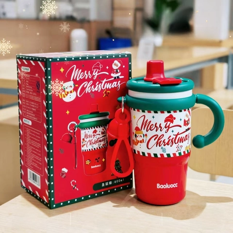 Christmas Insulated Tumbler With Handle Straw 316 Stainless Steel Vacuum Cup Plaid Festive Gift For Office Women Students