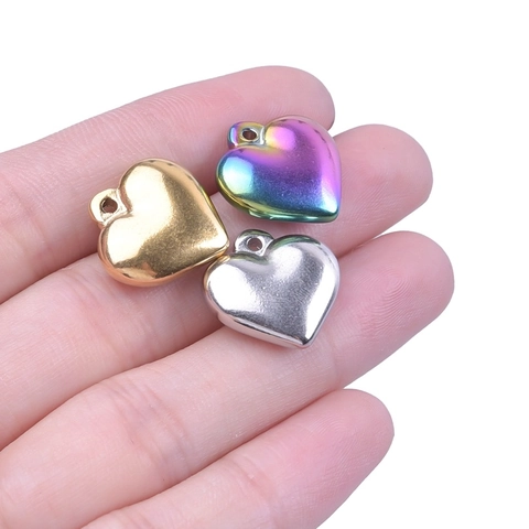 Colgante Corazón Acero Inoxidable Forma 3D Superficie Espejo Pulida DIY Joyería Amuleto Colores Arcoíris Oro Plata