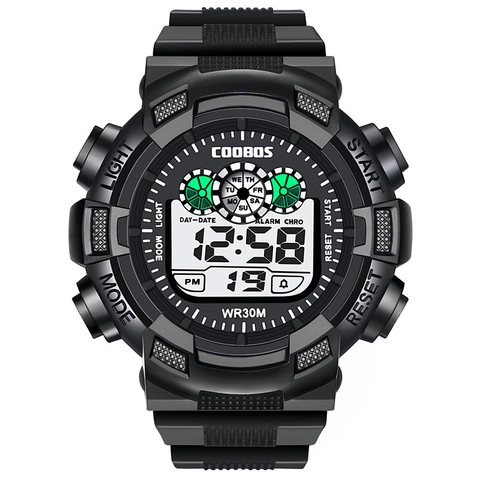 Orologio Sportivo Digitale ABS Gomma Impermeabile Luminoso Allarme Esterno Antiurto Uomo