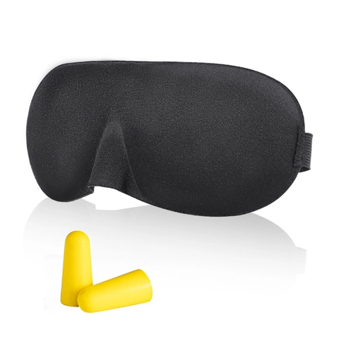 3D Contoured Sleep Mask Blackout Eye Cover With Memory Foam Earplugs Adjustable Breathable Travel Nap Blindfold