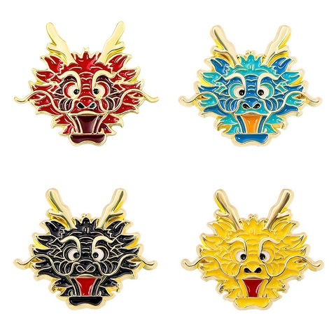 Dragon Head Panda Chinese Style Alloy Enamel Brooch Pins Cartoon Auspicious Badges With Butterfly Buckle