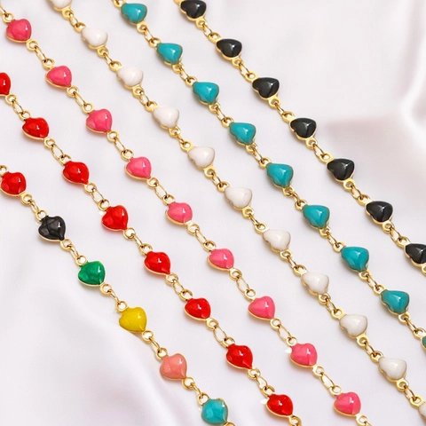 Cadena De Corazón De Esmalte De Acero Inoxidable Accesorios Coloridos Para Hacer Joyas DIY Para Collares Pulseras