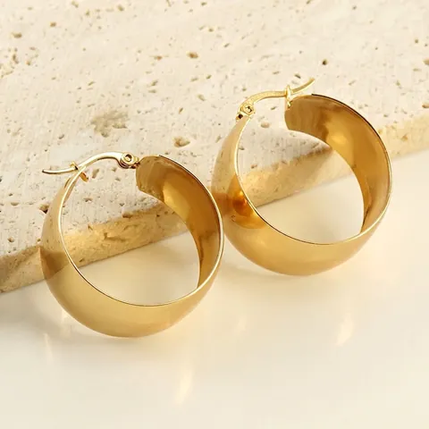 Boucles D'oreilles Créoles Minimalistes En Acier Inoxydable Pour Femmes Plaquées Or Épaisses Rondes Géométriques Cercle Bijoux De Mode