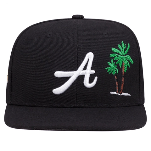 Casquette De Baseball À Visière Plate Coton Broderie Lettre A Palmier Hip Hop Snapback Ajustable Chapeau Soleil