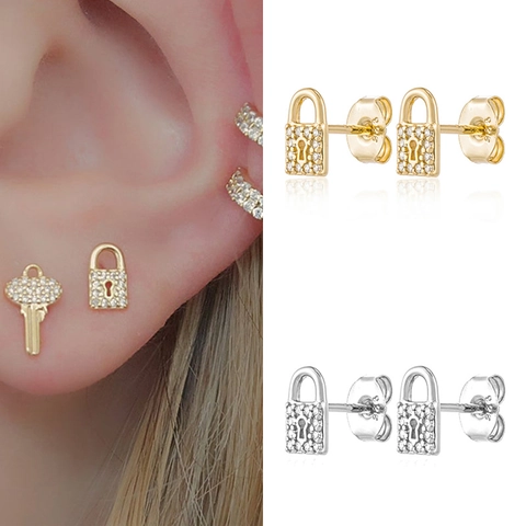 Orecchini A Perno A Lucchetto Micro Pave Zirconi Lega Con Perni In Argento Gioielli Alla Moda Retrò Per Donne