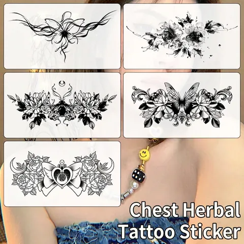 Autocollants De Tatouage Temporaire Réalistes Au Jus D'Herbe Imperméables Semi Permanents Design Papillon Rose Pour Poitrine
