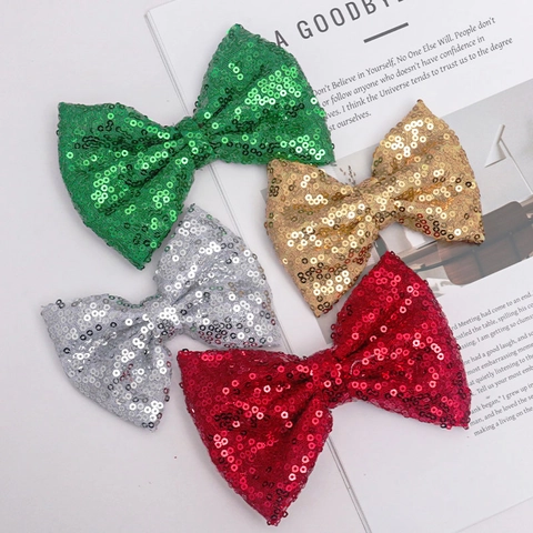 Glitter Sequin Bow Decoration Polyester Sparkling Ornament For Christmas DIY Crafts Hair Accessories Apparel Decor