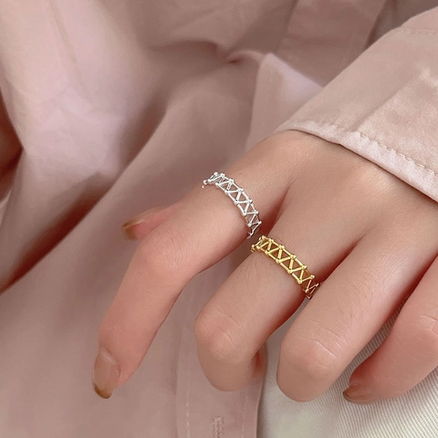Anello In Argento Sterling 925 Geometrico Triangolo Cavo Stile Minimalista Gioielli Di Moda Per Donna Regolabile Aperto