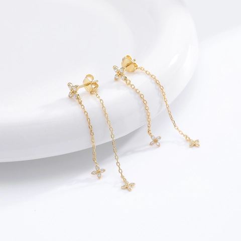 Orecchini a Goccia con Nappa a Fiore in Argento Sterling 925 Eleganti Orecchini a Catena Lunga con Zirconia Gioielli Quotidiani Minimalisti per Donna