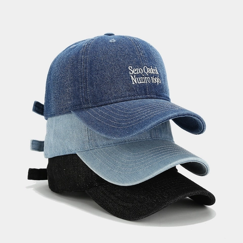 Vintage Denim Baseball Cap Embroidery Letter Distressed Cotton Streetwear Adjustable Curved Brim Sun Hat For Men Women