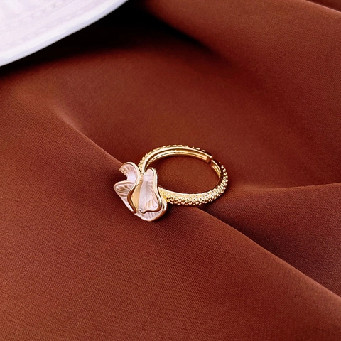 Adjustable Open Ring Copper Gold Plated Vintage Elegant Geometric Flower Design Zircon Inlaid Jewelry For Women