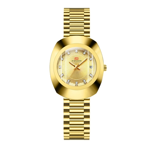 Reloj de Cuarzo de Negocios de Lujo Caja de Aleación Ovalada Banda de Acero Inoxidable Marcadores de Hora de Strass Reloj de Pulsera Impermeable con Calendario para Hombres Mujeres Parejas Regalo