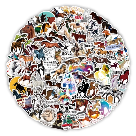 Equestrian Horse Stickers Waterproof Vinyl Decals For Laptop Skateboard Luggage Graffiti Cartoon Artistic Style