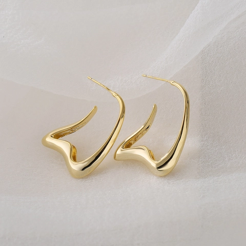 Irregular Geometric Wave Earrings Copper 18K Gold Plated With 925 Sterling Silver Earring Post Minimalist Jewelry Women