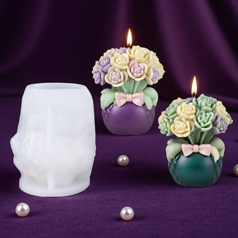 Flower Basket Candle Mold Silicone DIY Handmade Aromatherapy Bouquet Dreamy Bowknot Crafting Mold
