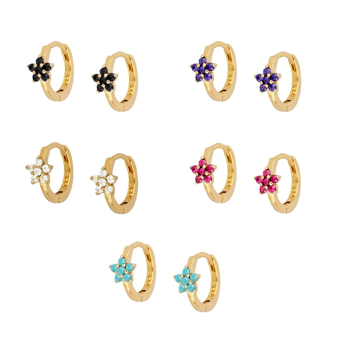 Boucles D'oreilles Créoles Fleur Étoile En Cuivre Et Zircon Avec Tige En Argent Sterling 925 Bijoux Élégants Pour Femmes