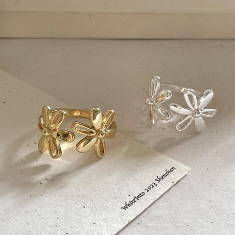 925 Sterling Silver Daisy Flower Open Ring Adjustable Simple Korean Style INS Fashion Jewelry For Women Elegant