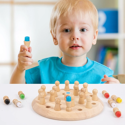 Wooden Memory Chess Board Game Educational Logic Training Color Cognition Interactive Toys For Toddlers Kids