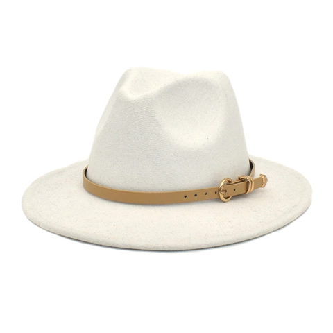 Fedora Hat Woolen Felt Wide Flat Brim Belt Buckle Outdoor Sun Protection Vintage Jazz Style For Men Women