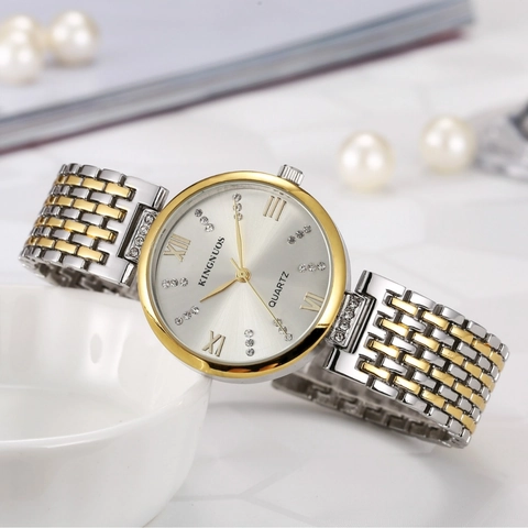 Montre à Quartz de Mode pour Femmes avec Strass Bracelet en Métal Inoxydable Étanche Élégante Montre-Bracelet Analogique Bijou Cadeau