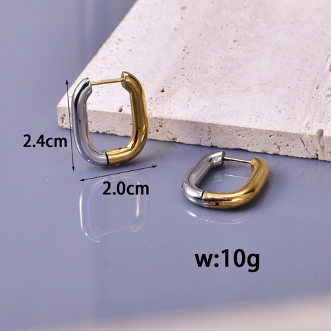 Stainless Steel U Shaped Hoop Earrings Two Tone 18K Gold Plated Geometric Minimalist Jewelry For Women