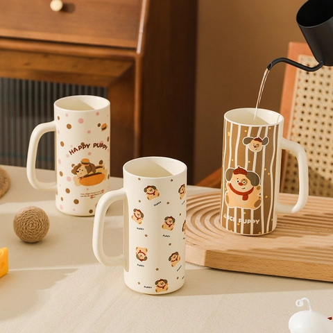 Cute Cartoon Puppy Ceramic Mug Large Capacity Coffee Cup With Gift Box Heat Insulated Handle Microwave Safe