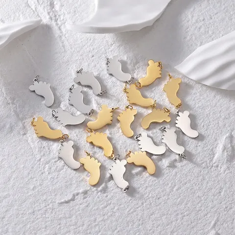 Baby Footprint Charms Stainless Steel 18K Gold Plated Feet Pendant Connectors For DIY Jewelry Making Findings Polished