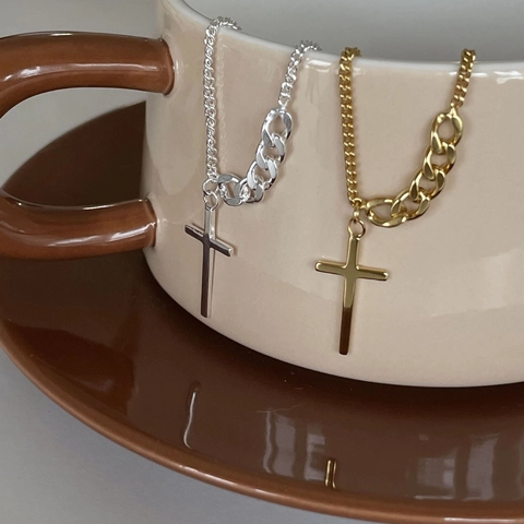 Collana Con Ciondolo A Croce In Argento Sterling 925 Catena Splicing Asimmetrica Minimalista Gioielli Chic Geometrici Per Donne