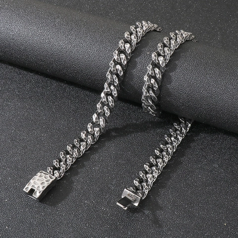 Heren Cubaanse Schakelketting 316L Roestvrij Staal Gehamerde Textuur Vintage Punk Stijl Zware Metalen Ketting