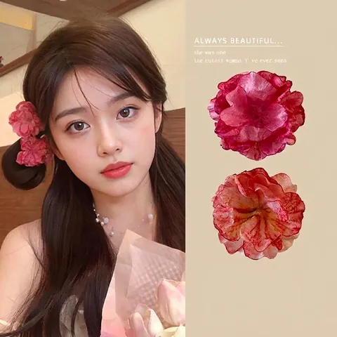 Eleganter Chiffon Satinnblumen Haarklammer Für Frauen Stoff Floral Hai Clip Elegante Haaraccessoires