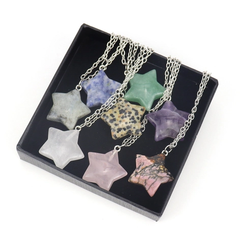 Collier Pendentif Étoile En Pierre Naturelle Chaîne En Alliage Pentagramme Bijoux Pour Femmes