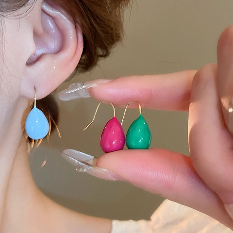 Pendientes De Gancho De Gota De Agua Moda Simple Cobre Aceite De Goteo Color Caramelo Joyería Mujeres Con Poste De Plata