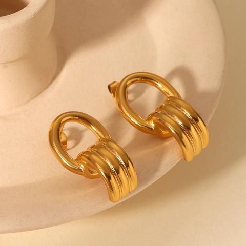 Geometrische Hoop Oorbellen 18K Verguld Roestvrij Staal Textuur Minimalistische Ins Stijl Vintage Sieraden Voor Vrouwen