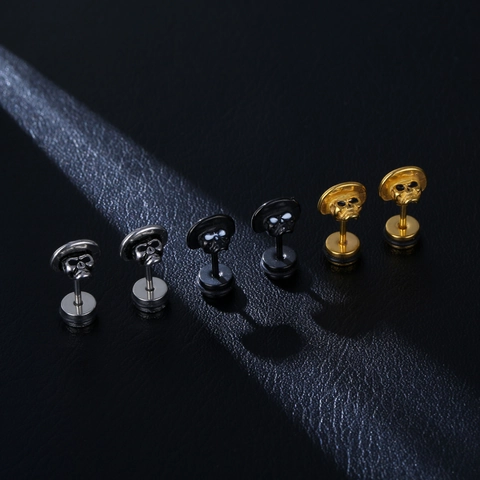 Skull Stud Earrings With Straw Hat 316L Stainless Steel Punk Hip Hop Jewelry For Men Unisex