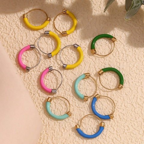 Geometrische Creolen 18K Vergoldet Edelstahl Bunte Emaille Modisch Trendy Nische Für Frauen